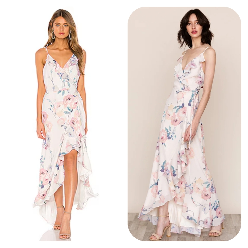 Yumi Kim Meadow Ruffled Floral Wrap Maxi Dress Dutch Rose Ivory XS